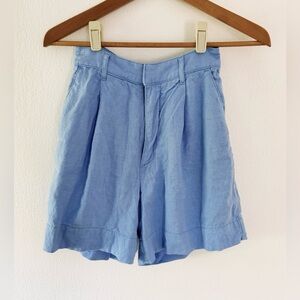 Abercrombie High Waisted Linen Blend Tailored blue shorts